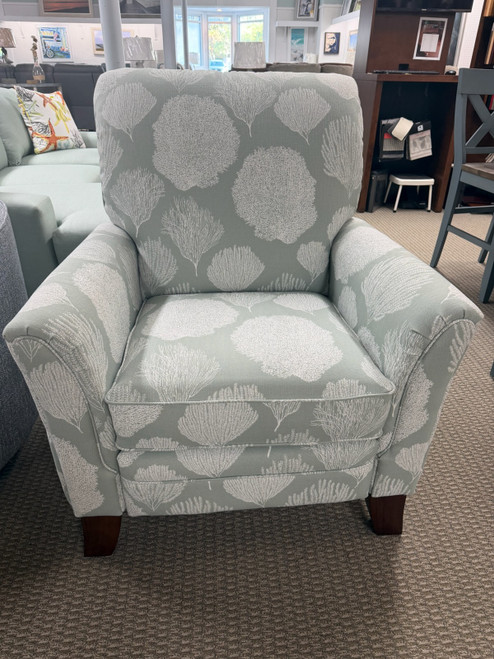 Riley Push Back Recliner in Green Coral Fan Fabric