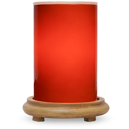 Glossy Burnt Orange Simmering Light with Wood Grain Base