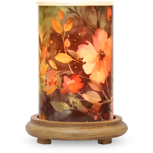 Midnight Blooms Simmering Light with Wood Grain Base - Pink Zebra Home