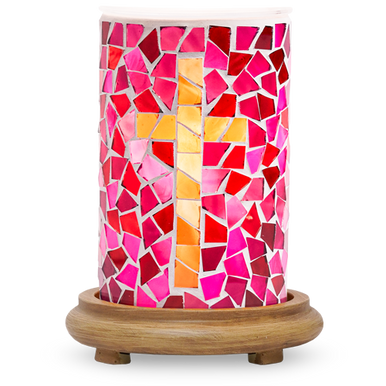 Stained Glass Serenity Simmering Light with Wood Grain Base - Pink