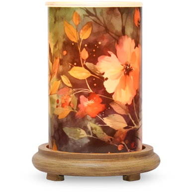 Midnight Blooms Simmering Light with Wood Grain Base - Pink Zebra Home