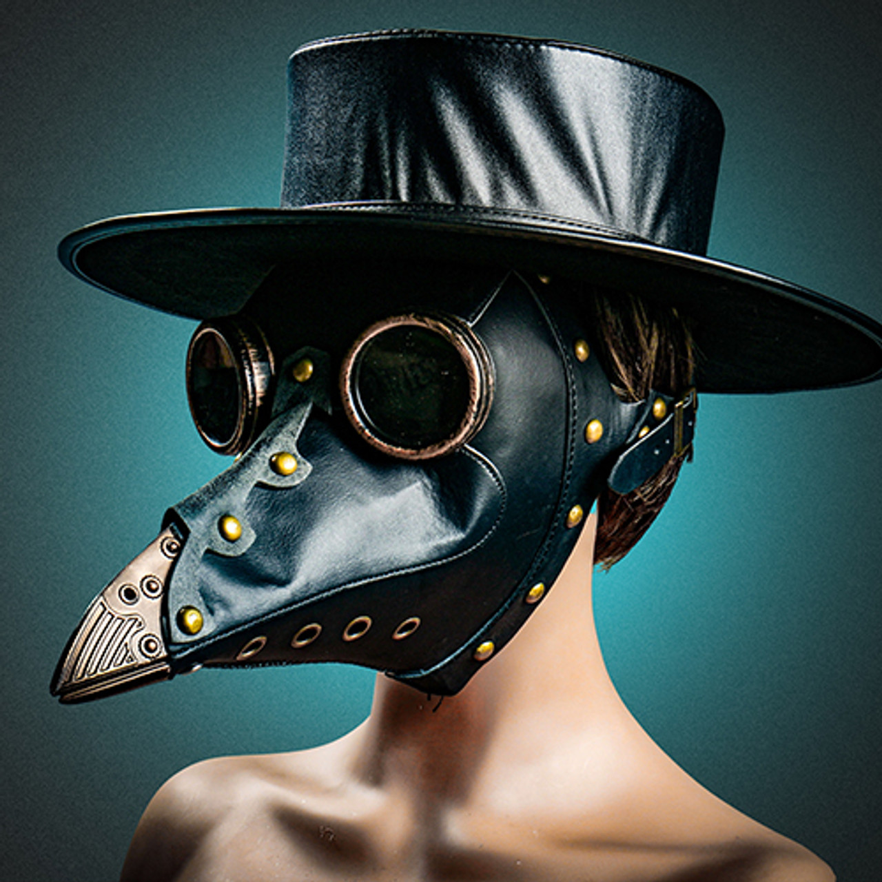 Plague Doctor with Steampunk Mask & Top Hat Full Costume Set - Black Silver