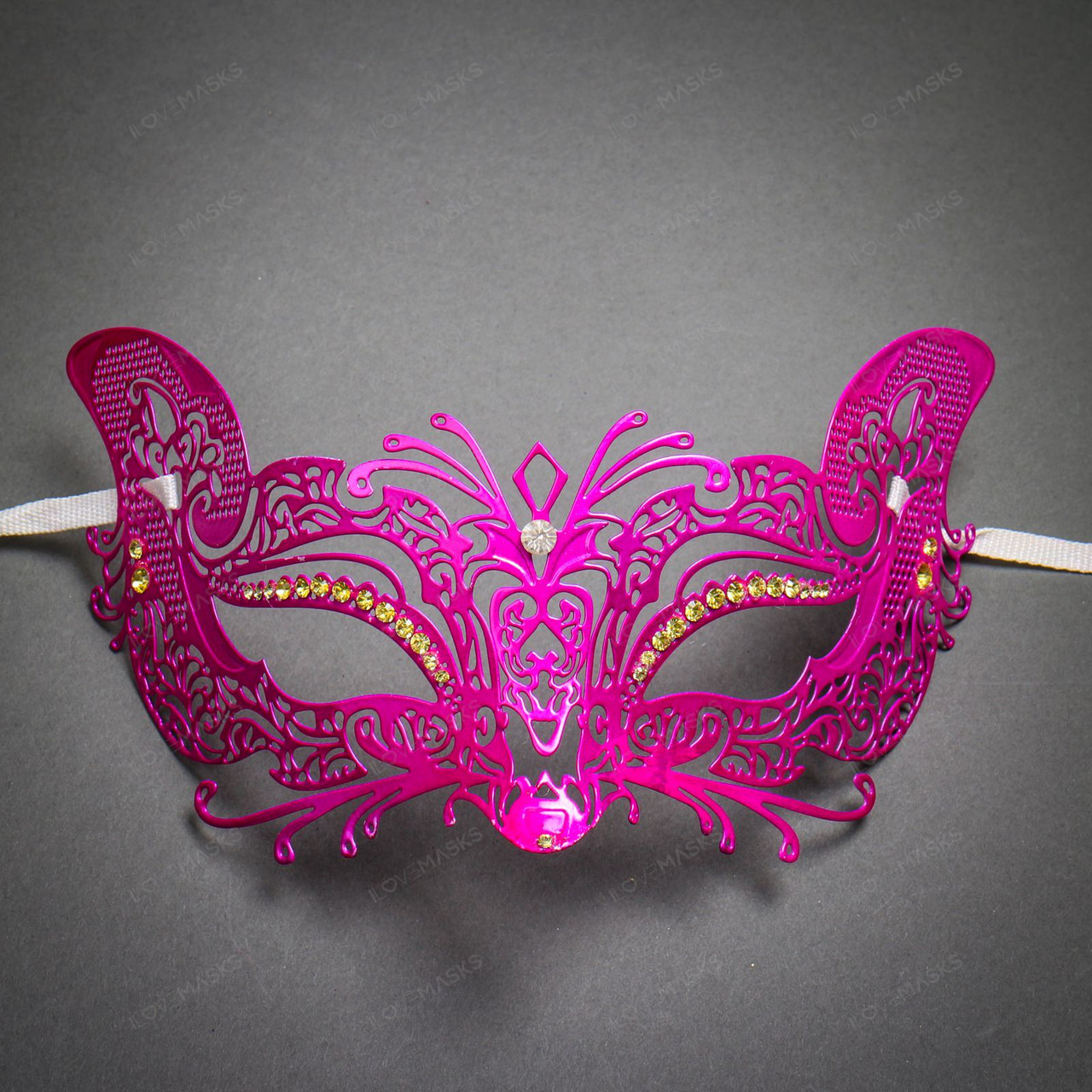 Womens Metal Phantom Filigree Laser-Cut Venetian Masquerade Mask Hot Pink