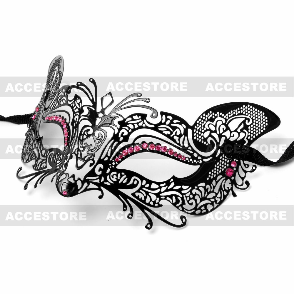 Fox Masquerade Mask with Rhinestones Black Pink