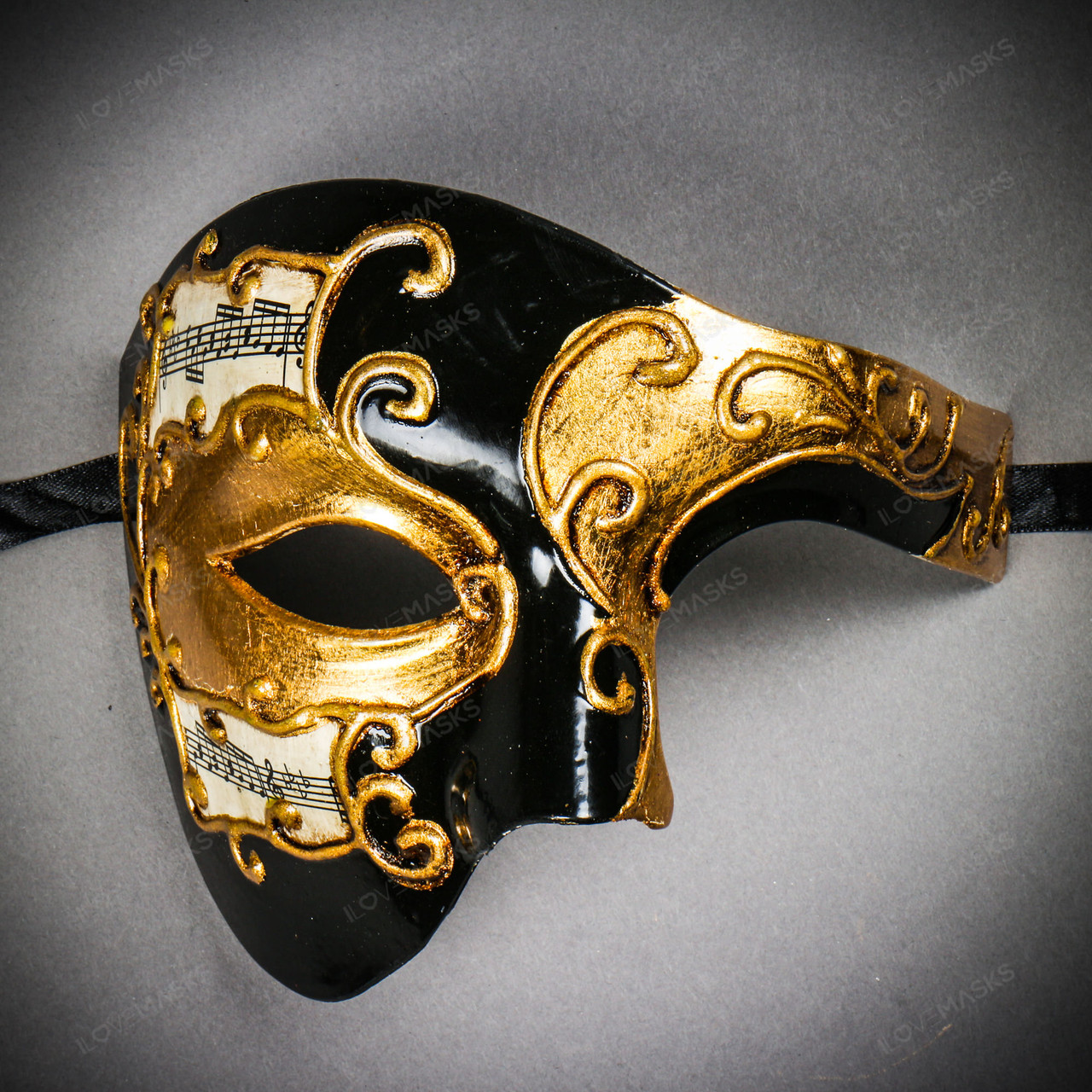Phantom Venetian Masquerade Half Face Party Mask - Black
