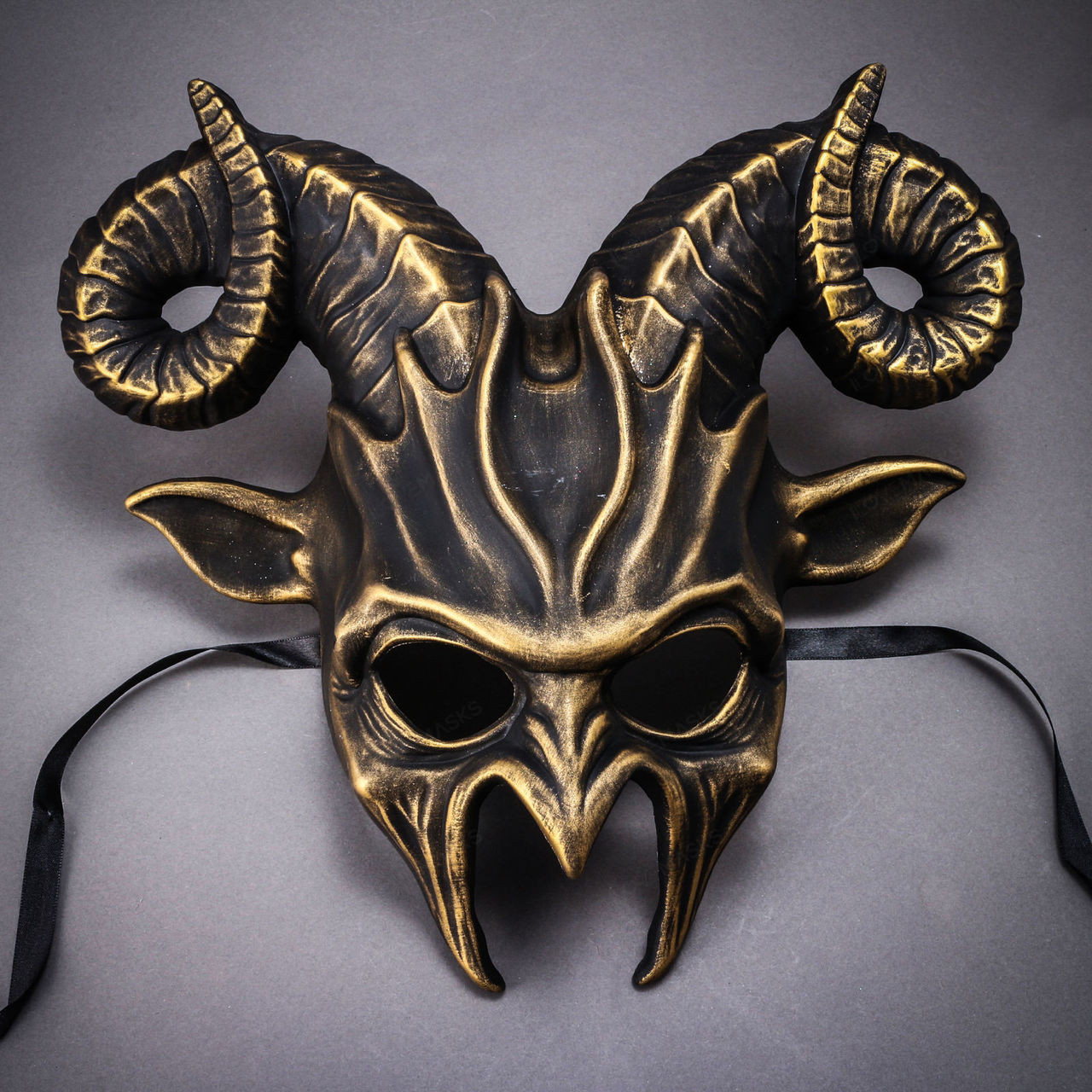 Animal Krampus Ram Horns Demon Devil Mask Costume - Black Gold