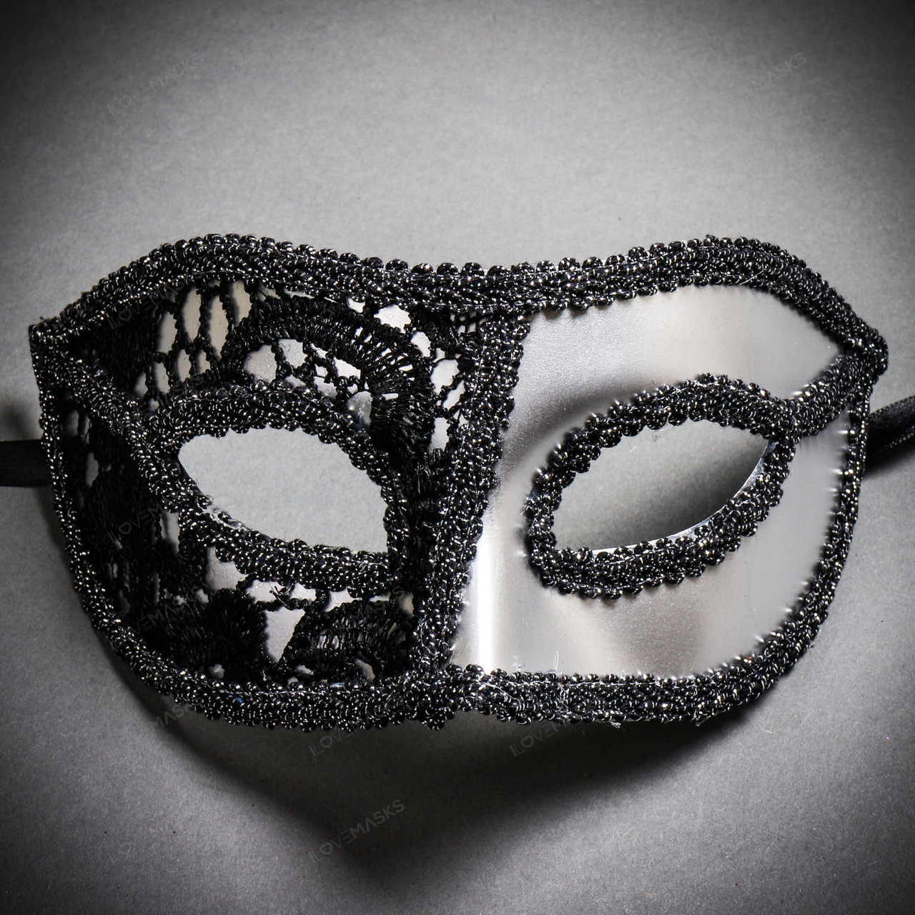 Medieval Venetian Masquerade Mask Phantom of Opera Design - Silver Black