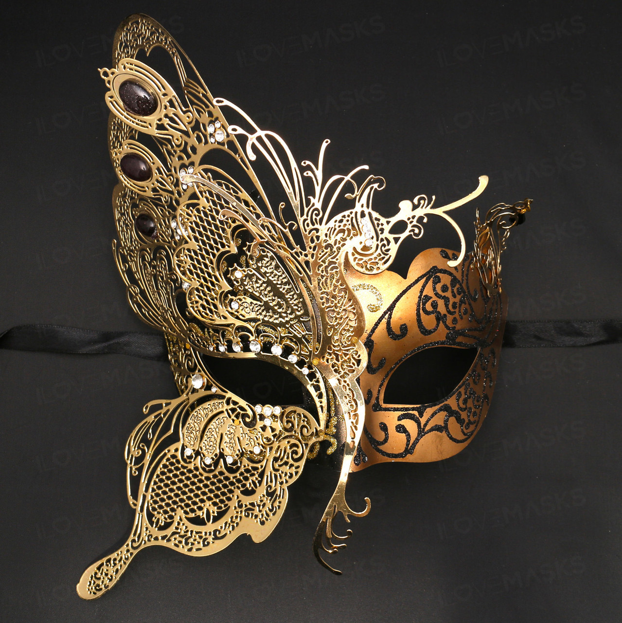 beundre Sygdom kalligrafi Side Butterfly Masquerade Costume Party Mask - Gold White