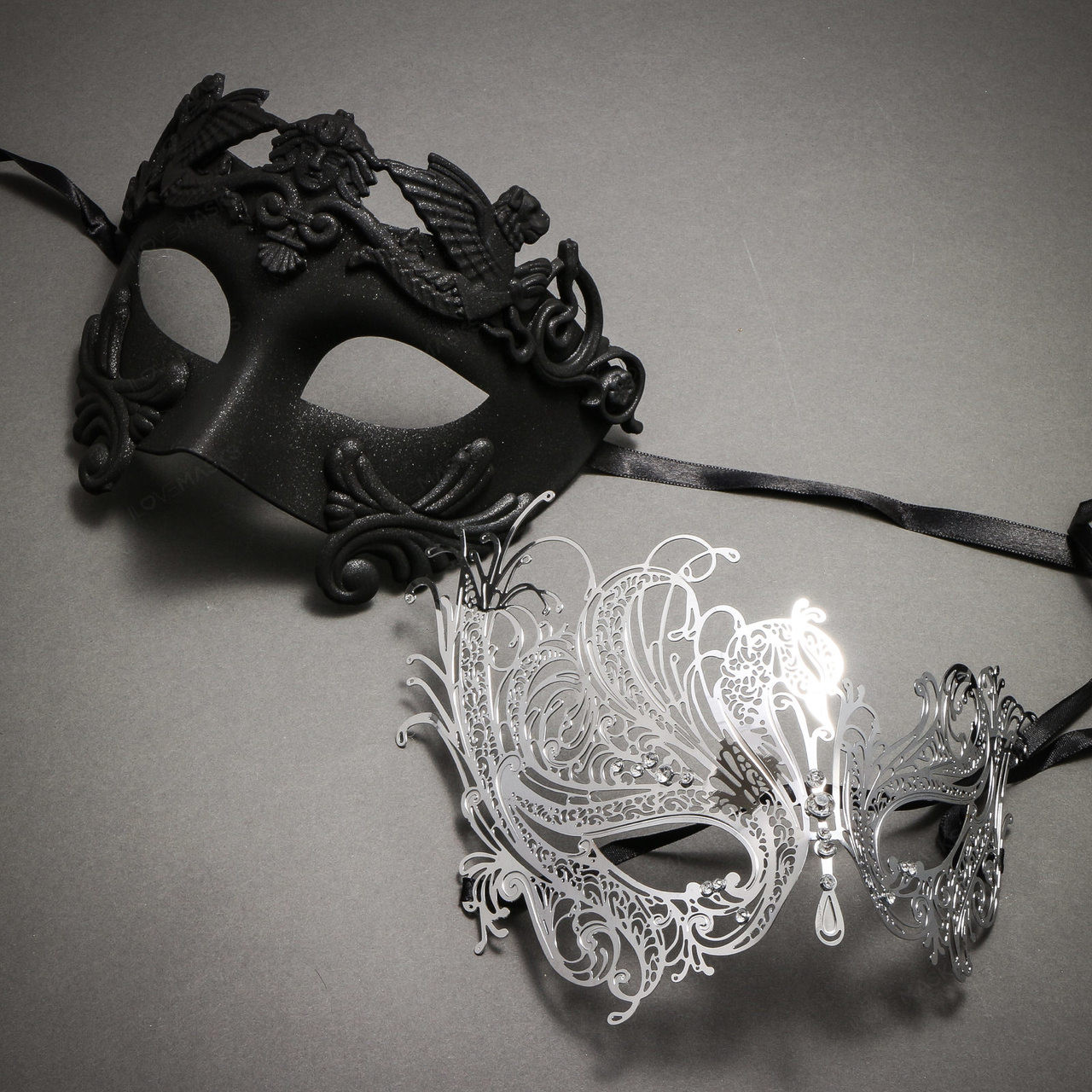 Couple's Masquerade Masks - Black Warrior & Luxury Queen Laser Cut Mask