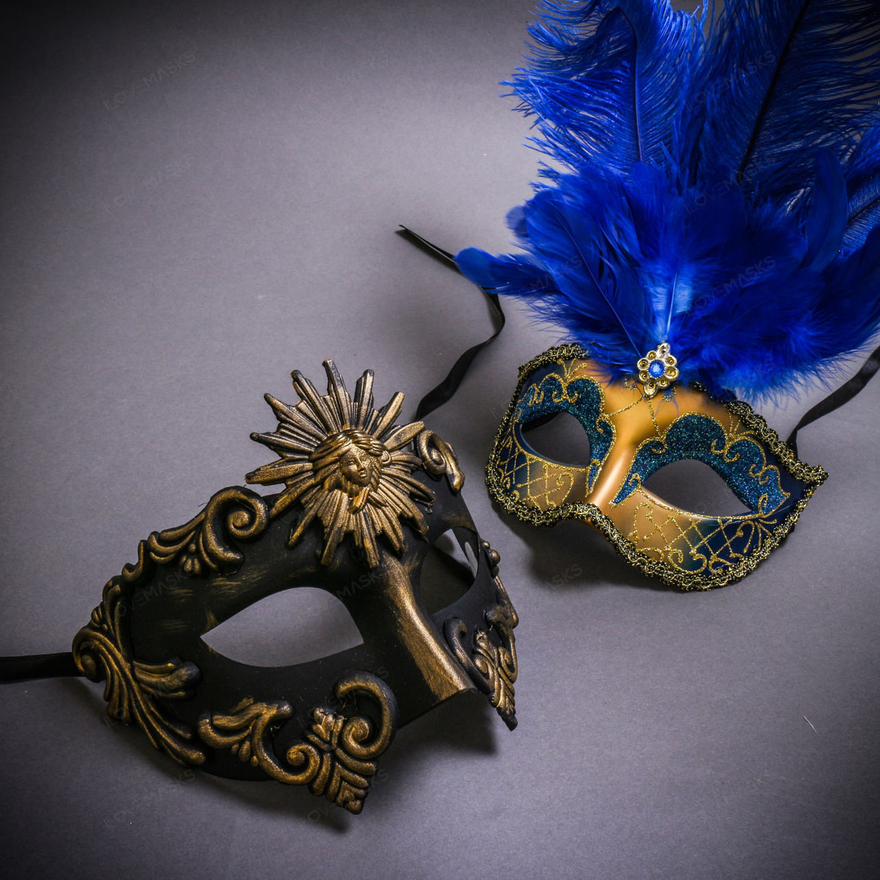 Black Gold Roman Greek Emperor & Gold Mardi Gras Eye Mask with Top Blue ...