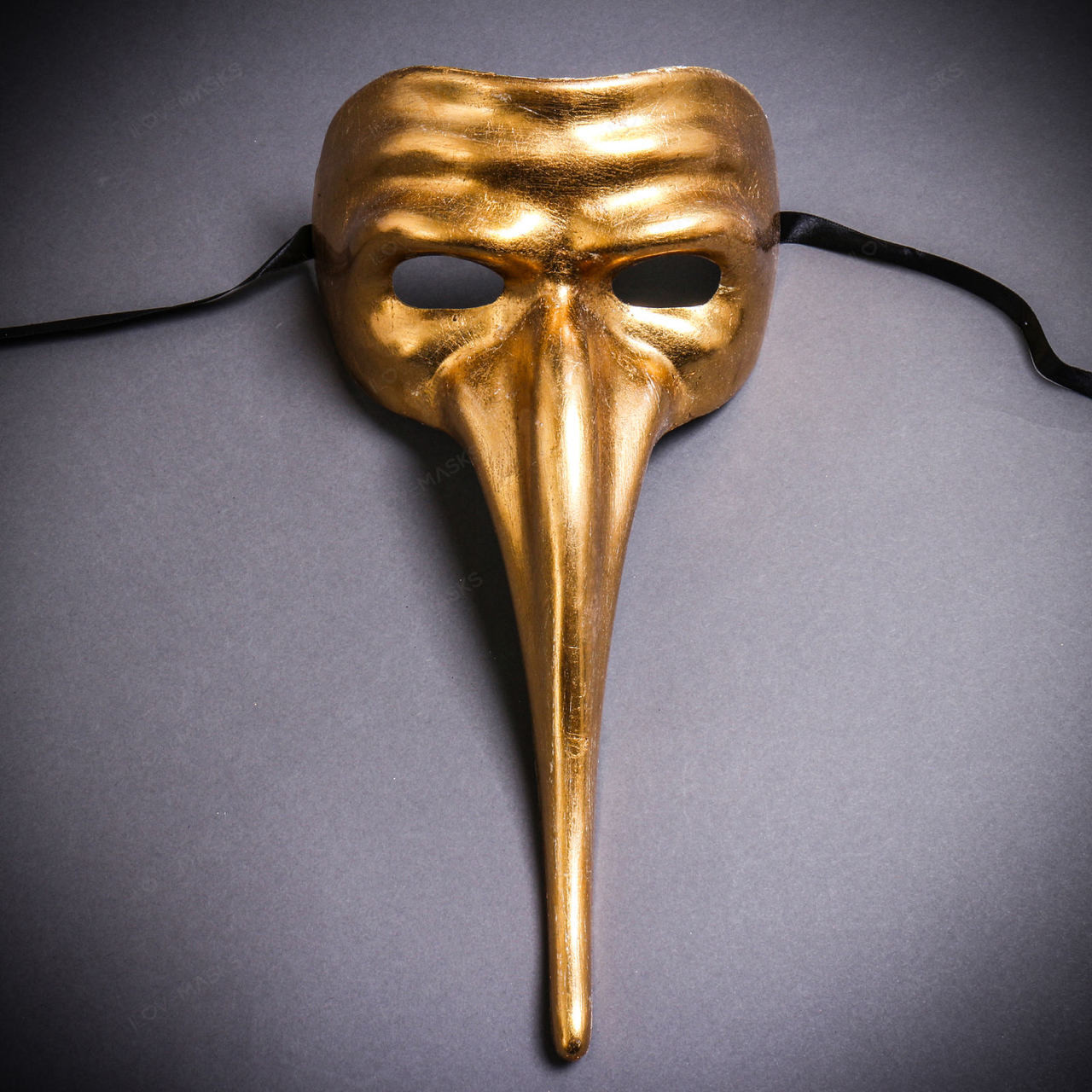 Full Face Zanni Long Nose Venetian Mardi Gras Mask Masquerade - Gold