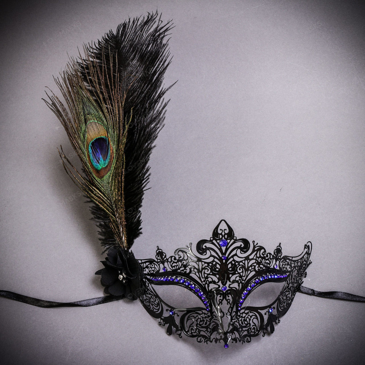 Luxury Peacock Feather Women S Venetian Laser Cut Mask Black Blue