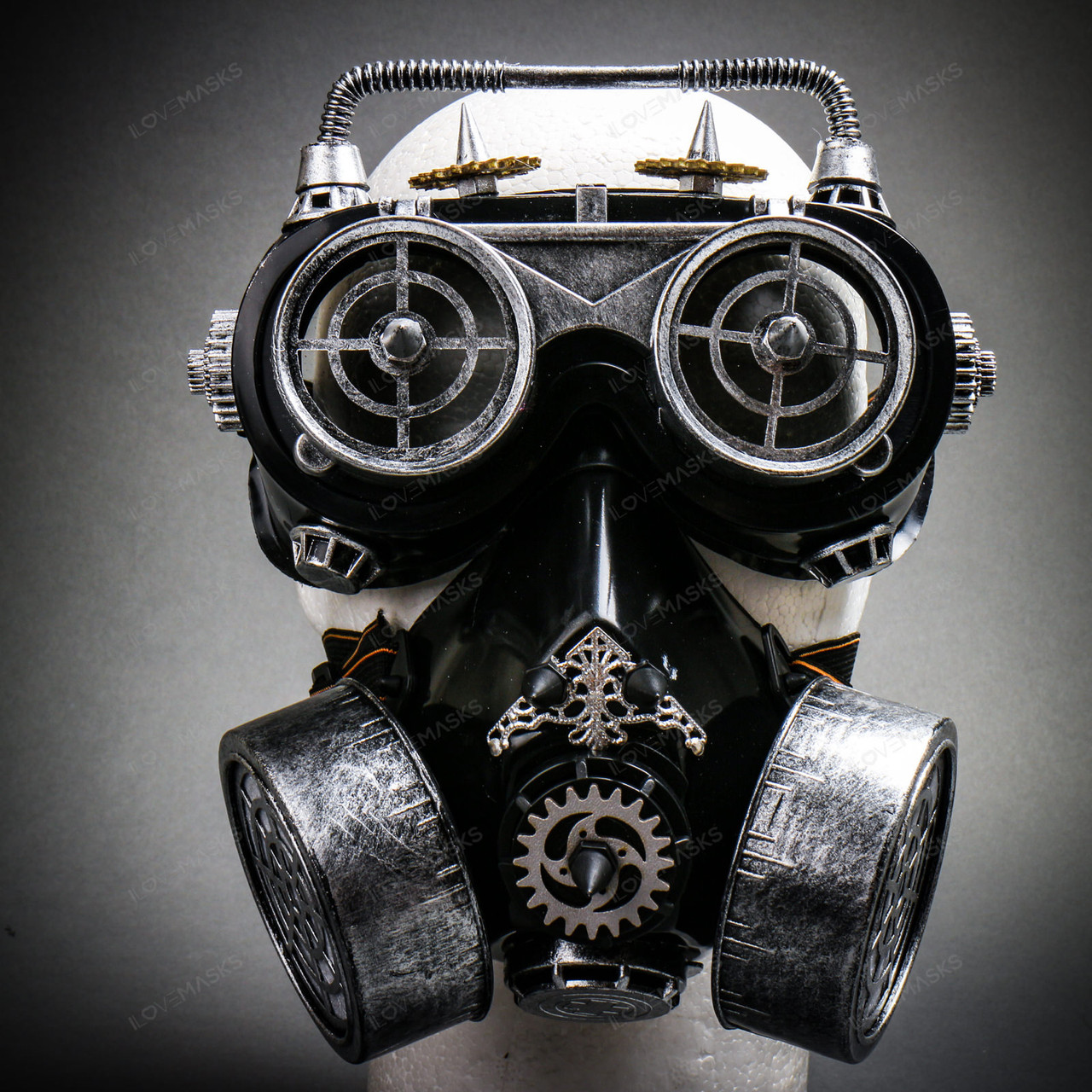 Steampunk Gear Goggles Glasses And Respirator Gas Mask Costume Set Black Silver