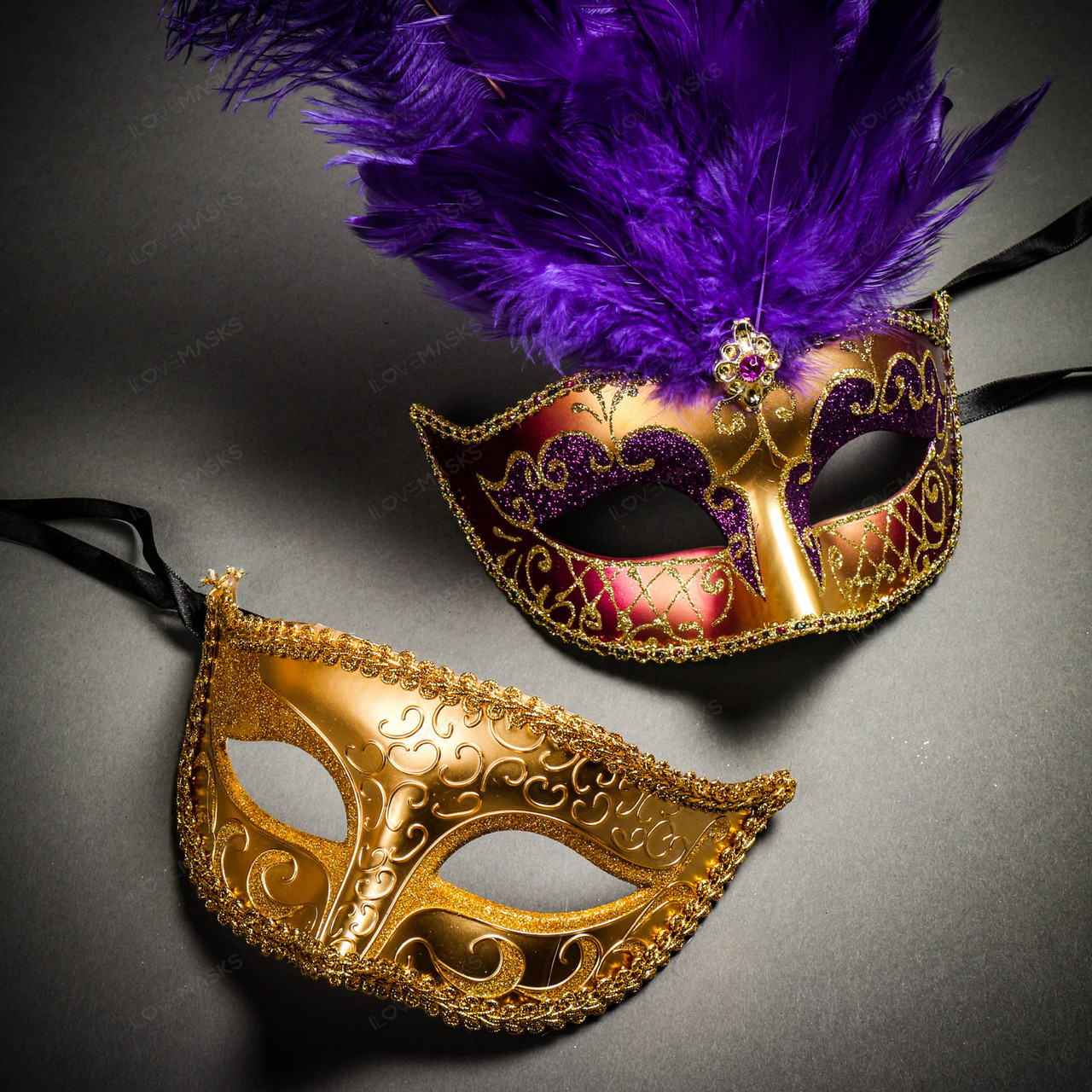 Purple and Black Couples Venetian Party Mask - Couples Masquerade Masks