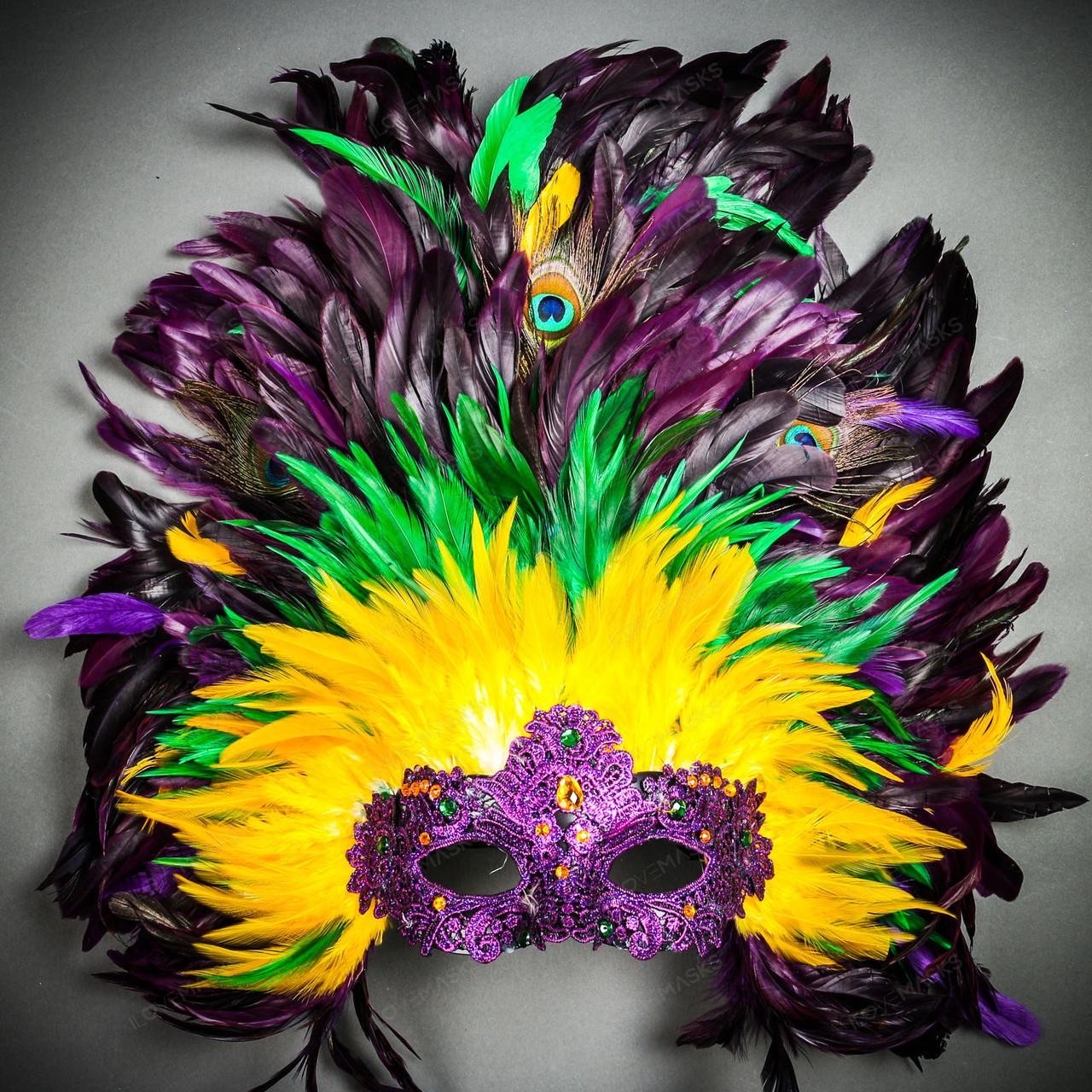 Luxury Traditional Venice Women Carnival Masquerade Venetian Mask with  Round Top Feather Mardi Gras