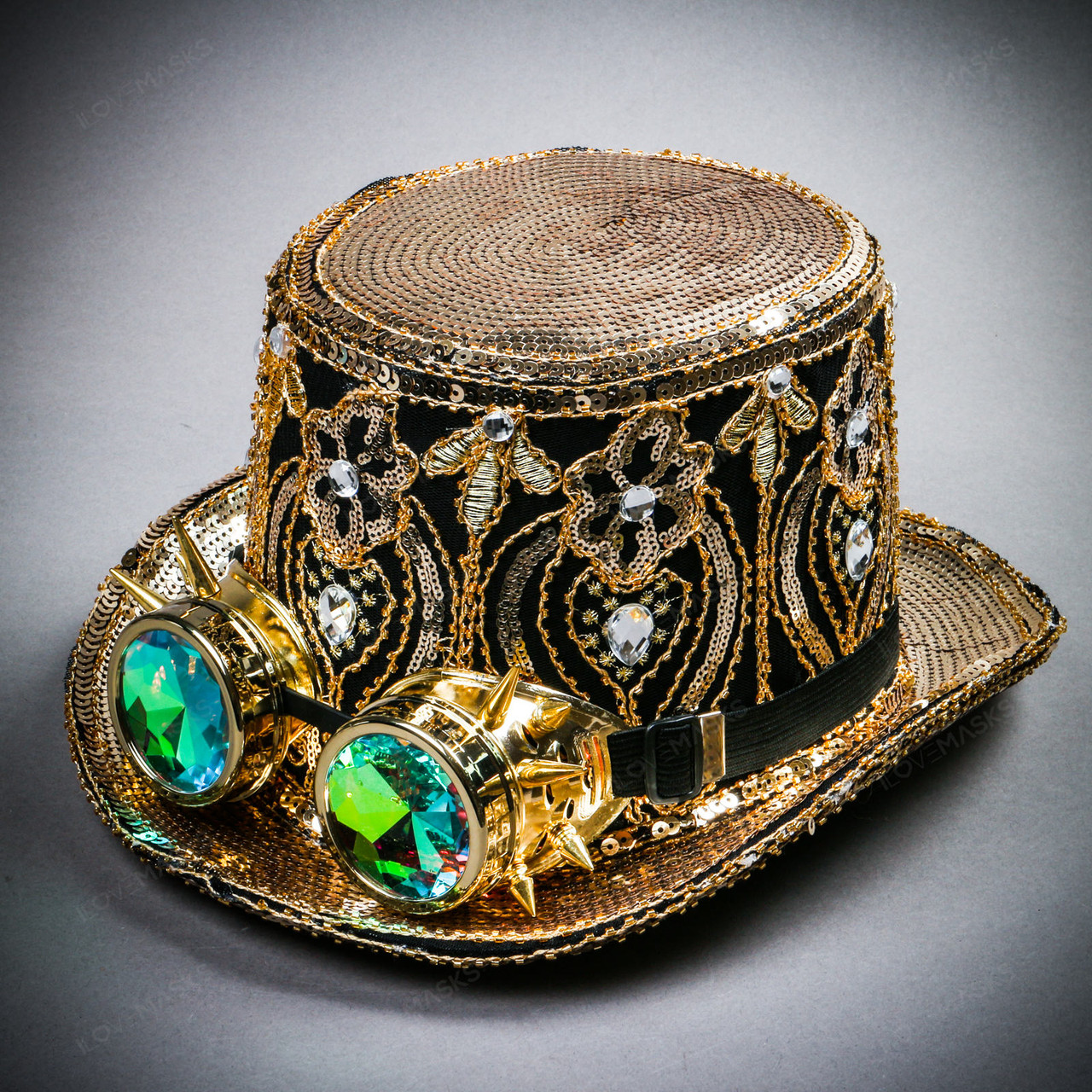 Steampunk Damask Sequin Top Hat with 