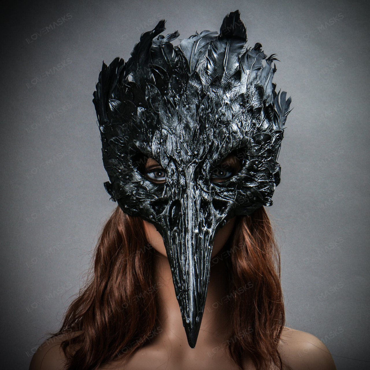 Raven Skull Bird Nose Halloween Animal Party Top Black Feather ...