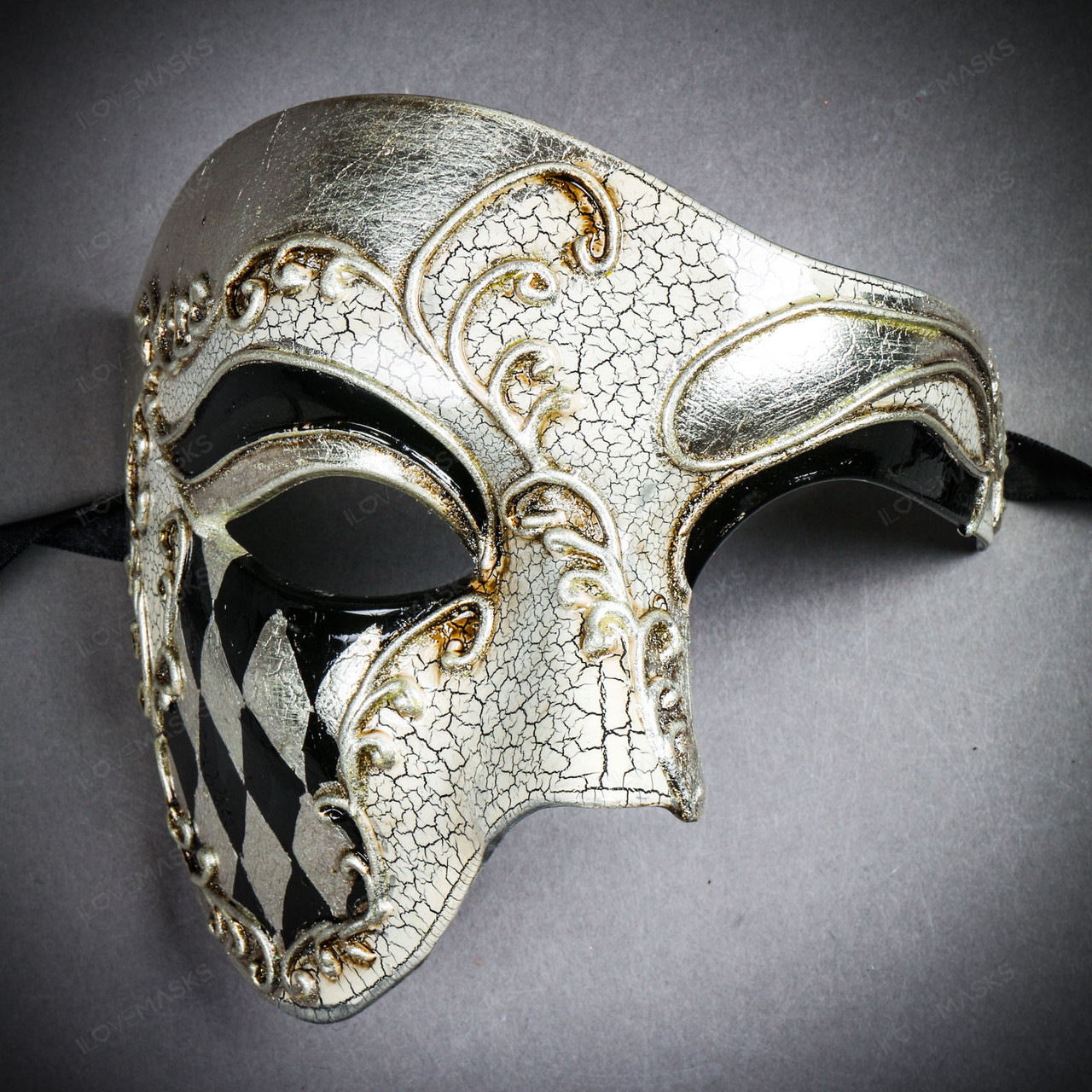 Phantom of the Opera Venetian Mardi Gras Masquerade - White Silver