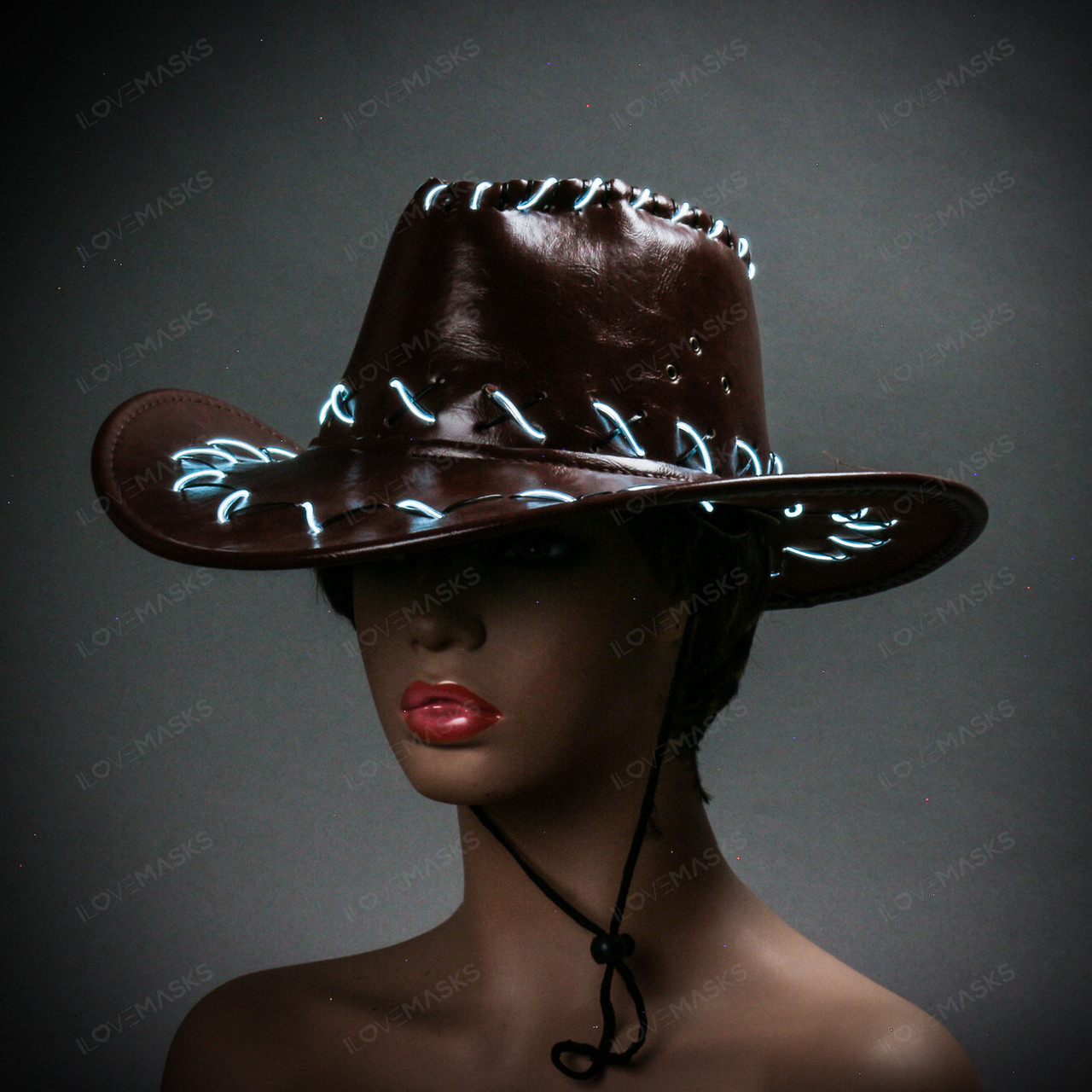 Adult Light Up Neon Cowboy Hat Costume for Party Brown