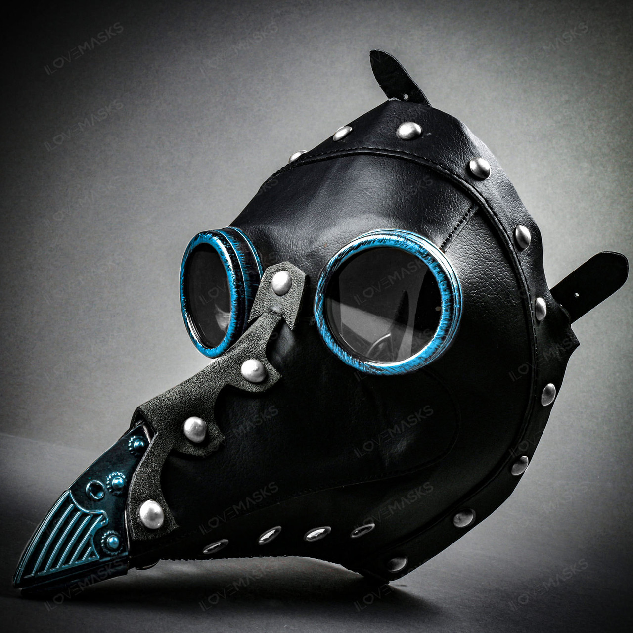 Steampunk Plague Doctor with Goggle Short Bird Beak Mask - Black Blue ...