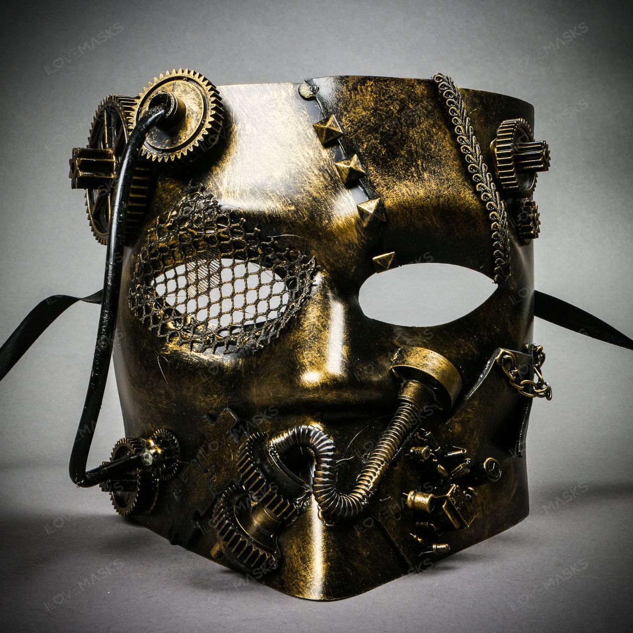 Bauta Steampunk Full Face Mask - Black Gold - ILOVEMASKS.COM