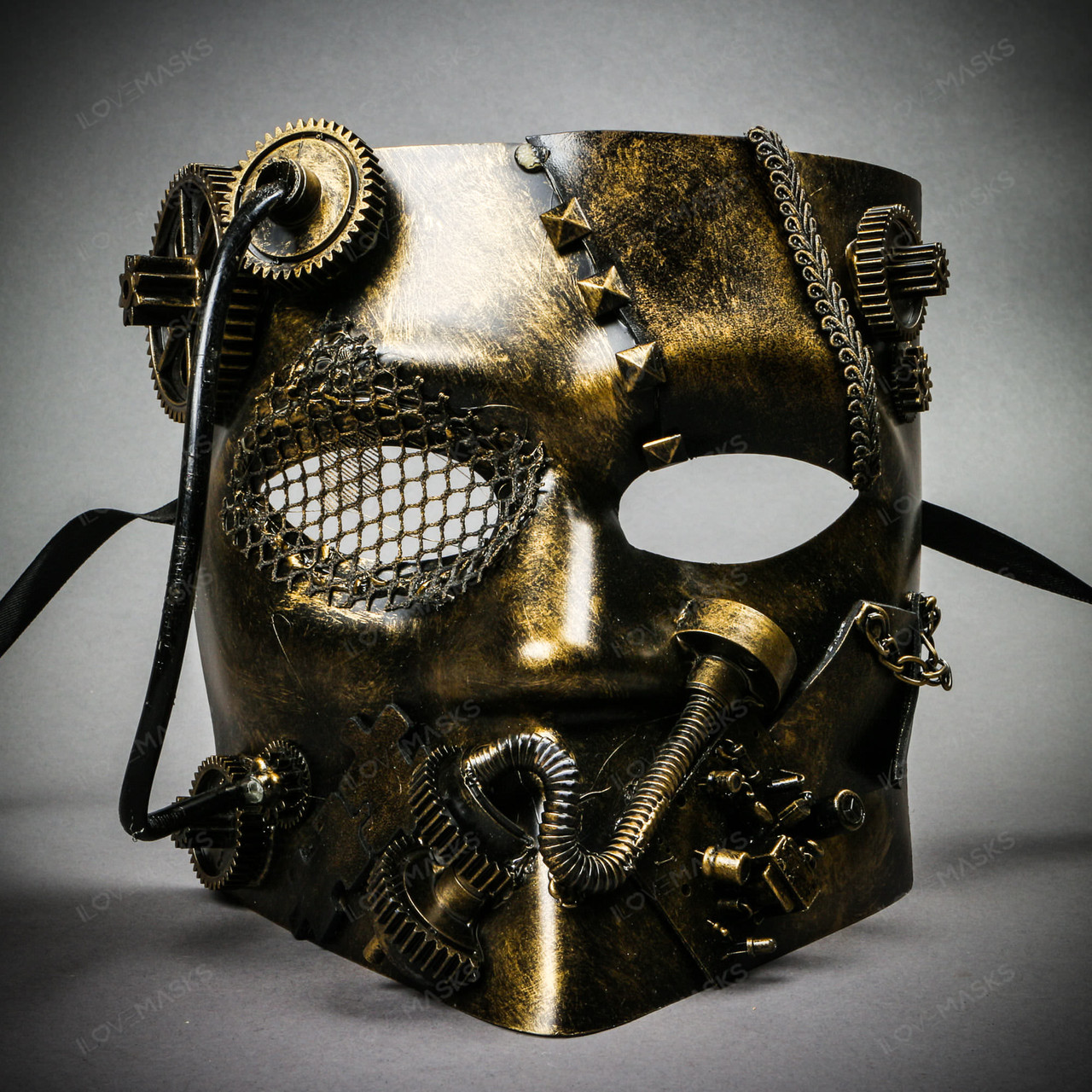 Bauta Steampunk Full Face Mask - Black Gold