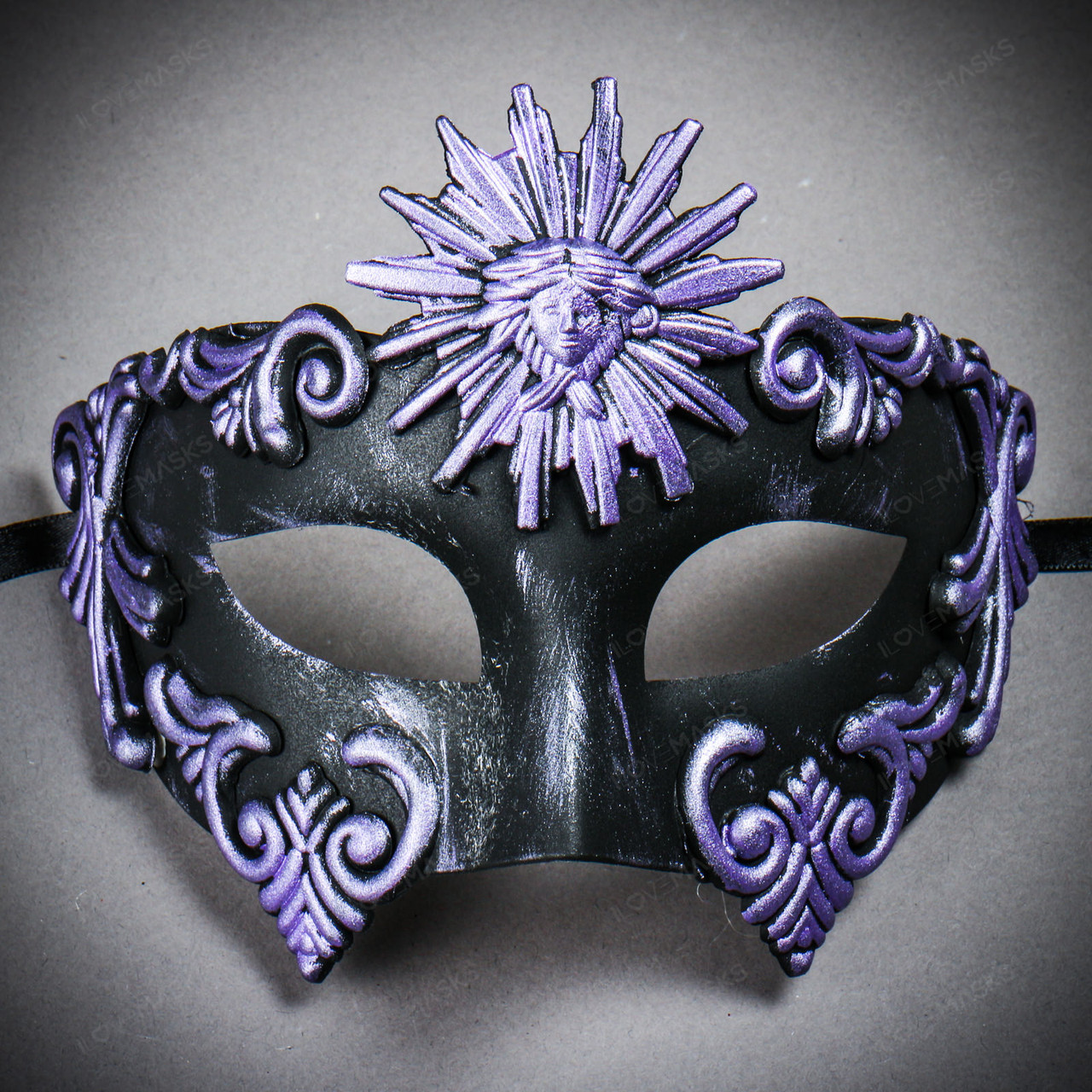 Warrior Roman Greek Sun Venetian Masquerade Cracked Mask - Black