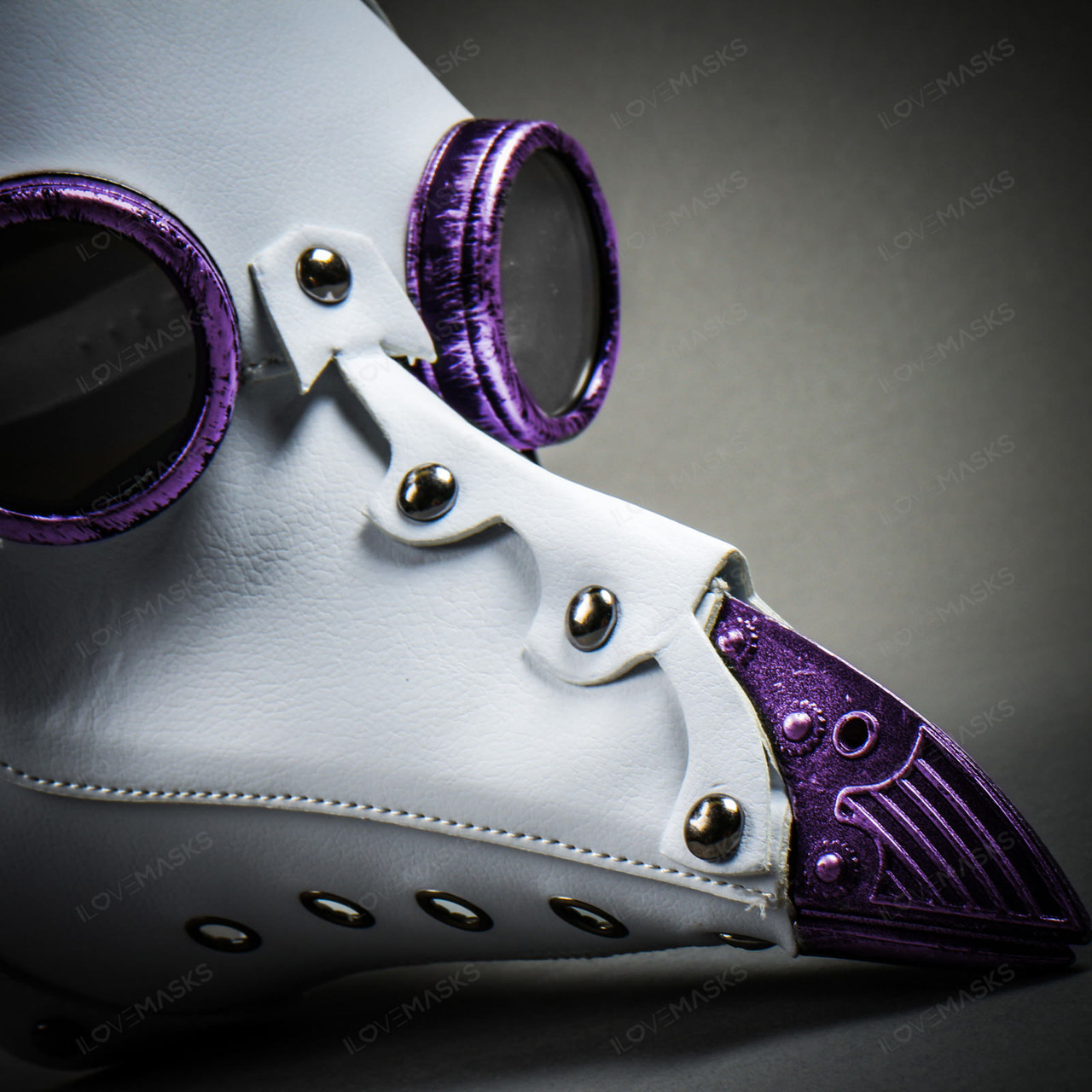 Steampunk Plague Doctor with Goggle Short Bird Beak Mask - White Purple ...