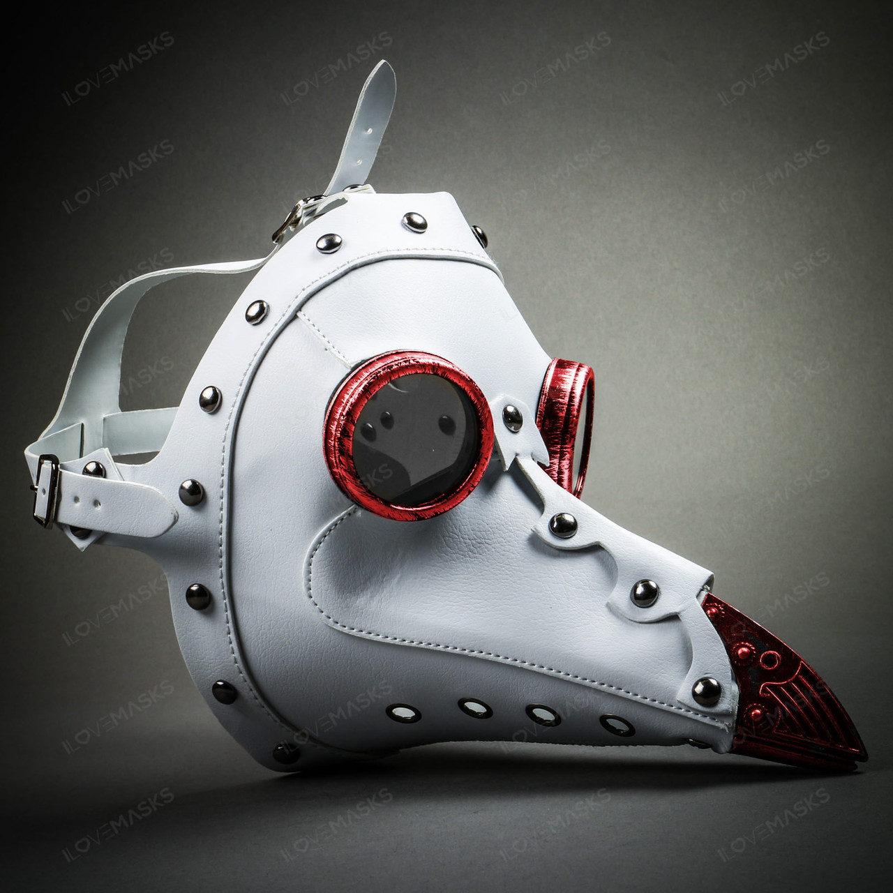 Steampunk Plague Doctor with Goggle Short Bird Beak Mask - White Red ...