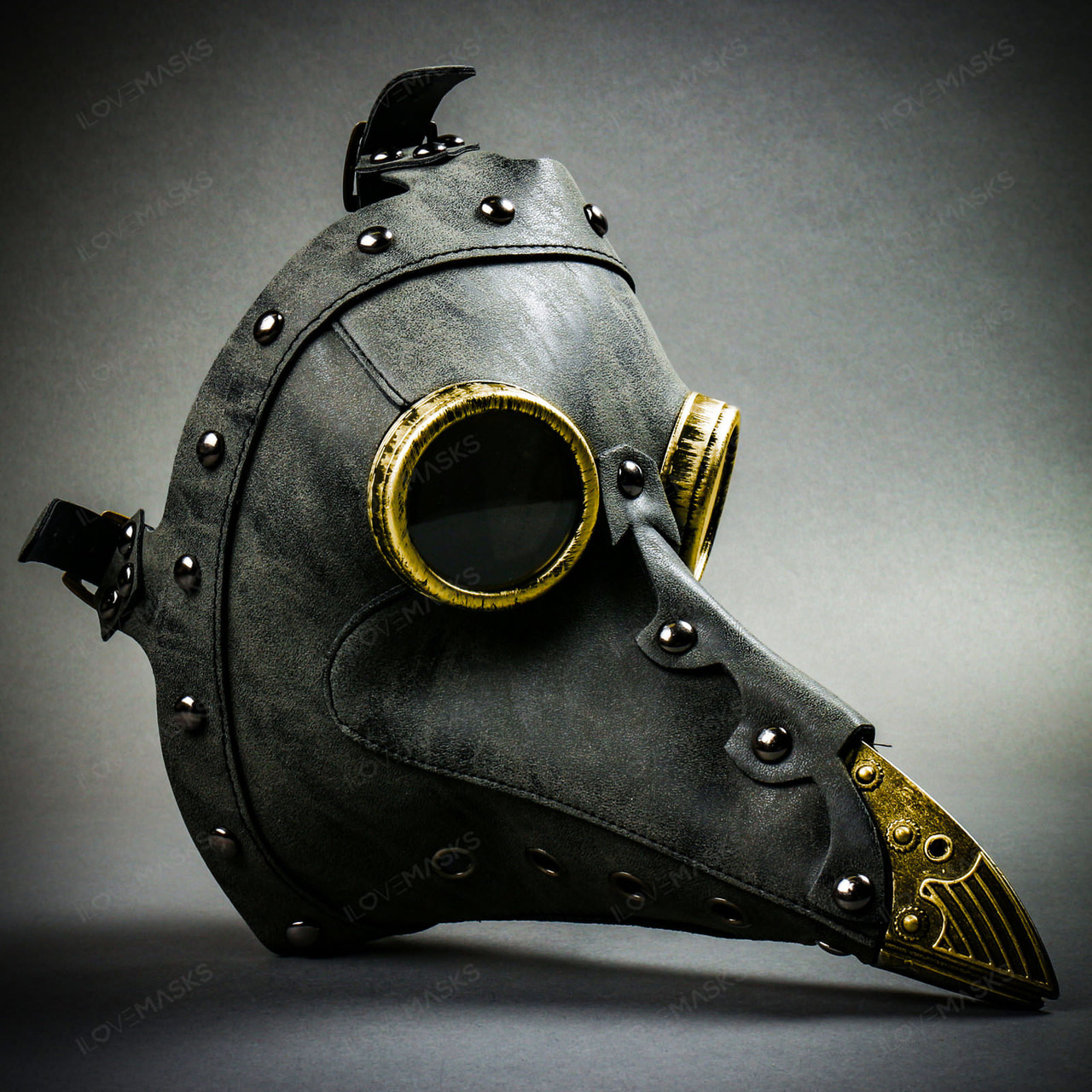 Steampunk Plague Doctor with Goggle Short Bird Beak Mask - Grey Gold ...