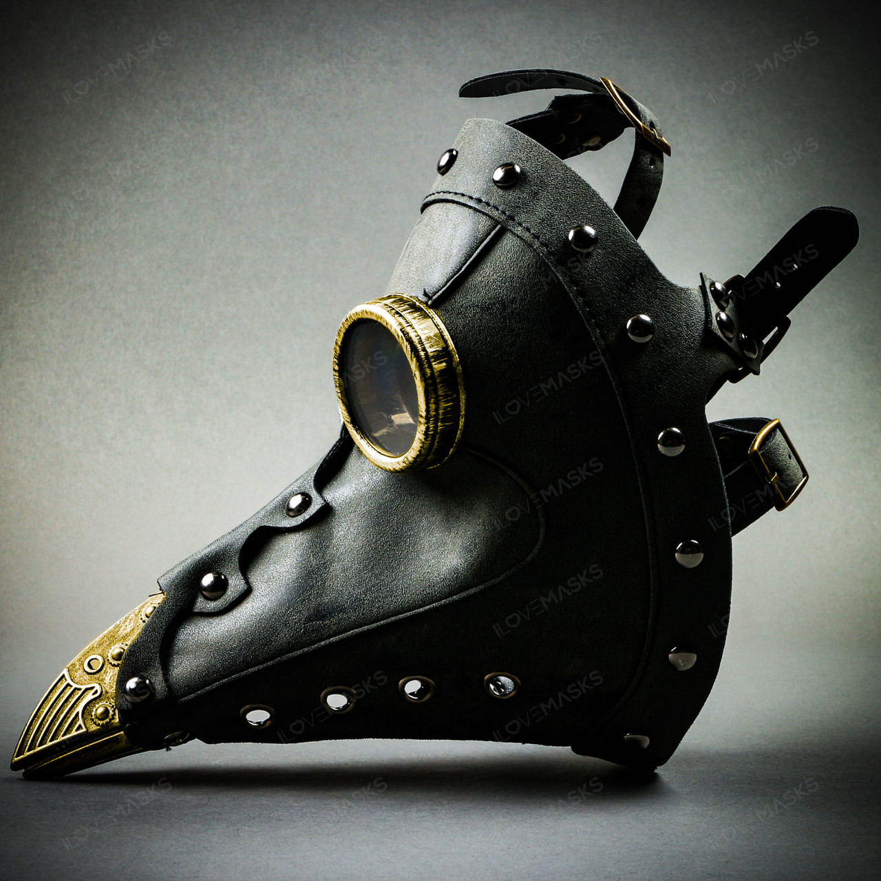 Steampunk Plague Doctor with Goggle Short Bird Beak Mask - Grey Gold ...