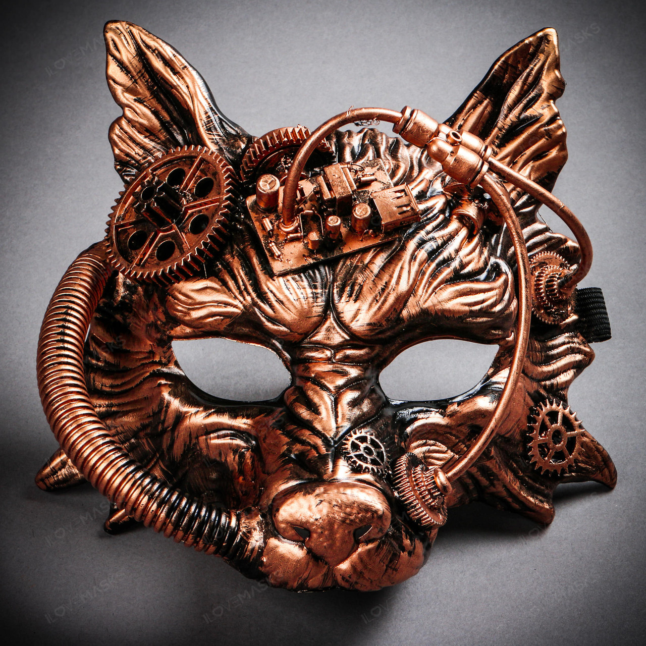 Wild Wolf Animal Steampunk Full Face Masquerade Mask - Black Copper