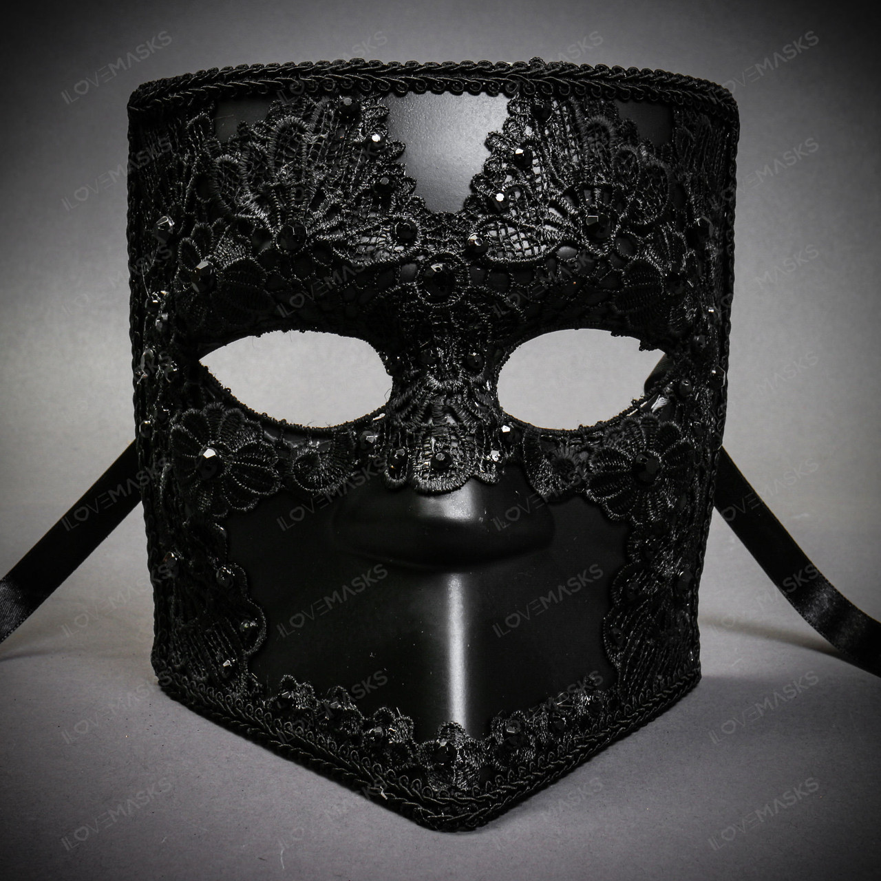 Bauta Full Face White Venetian Party Mask Masquerade - Black