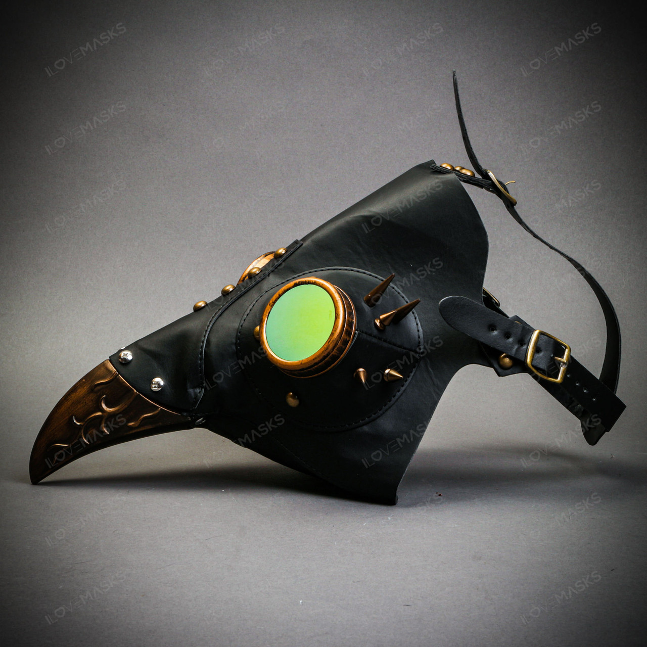 Steampunk Plague Doctor with Spike Goggle Curved Bird Beak Mask - Black ...