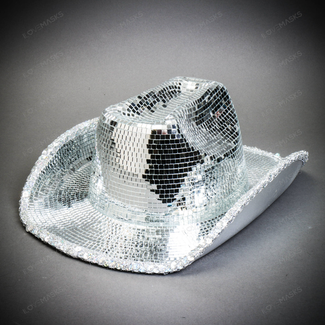 Mirror Ball Cowgirl Hat Shiny Silver Disco Cowboy Western Glam Festival July 4th Amazon.com: Disco Ball Western Cowboy Hat - Women Men Silver  main image 3