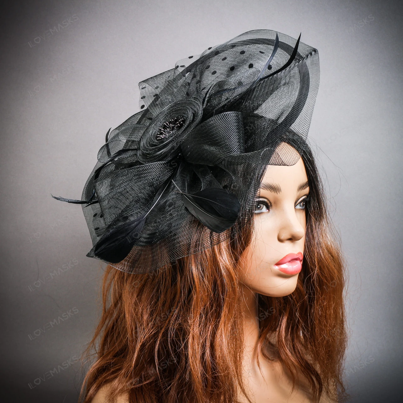 Spiral Flower Derby Hat Fascinator Headband - Black  display picture 1