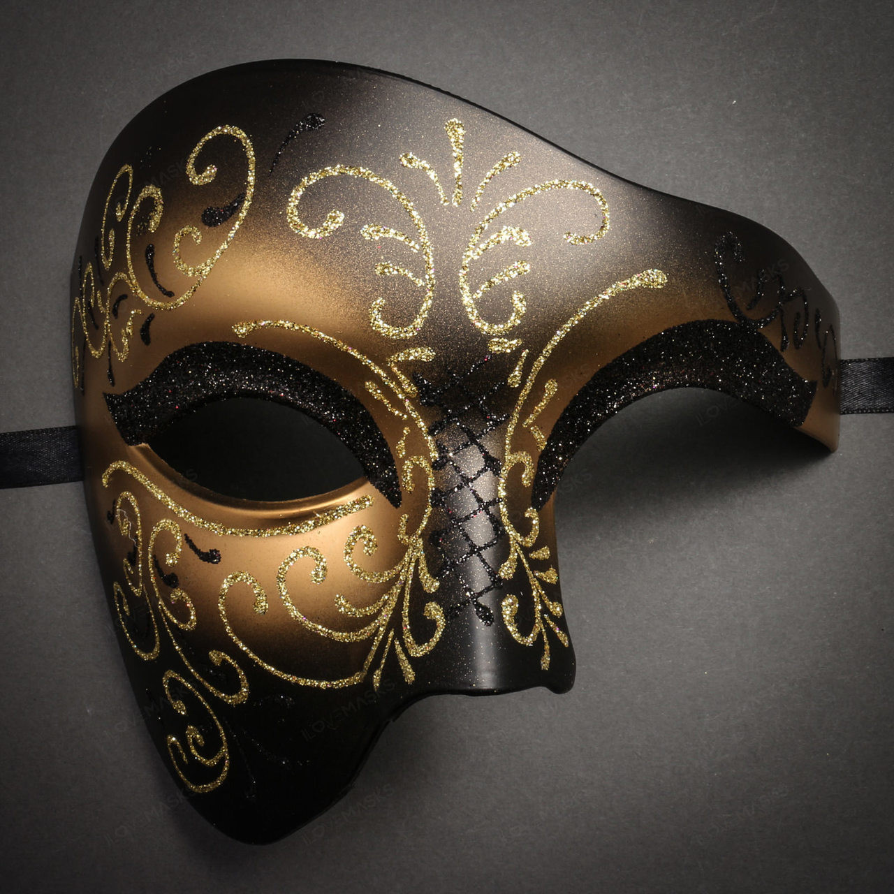 Phantom Of Opera Masquerade Venetian Men Mask - Black Gold