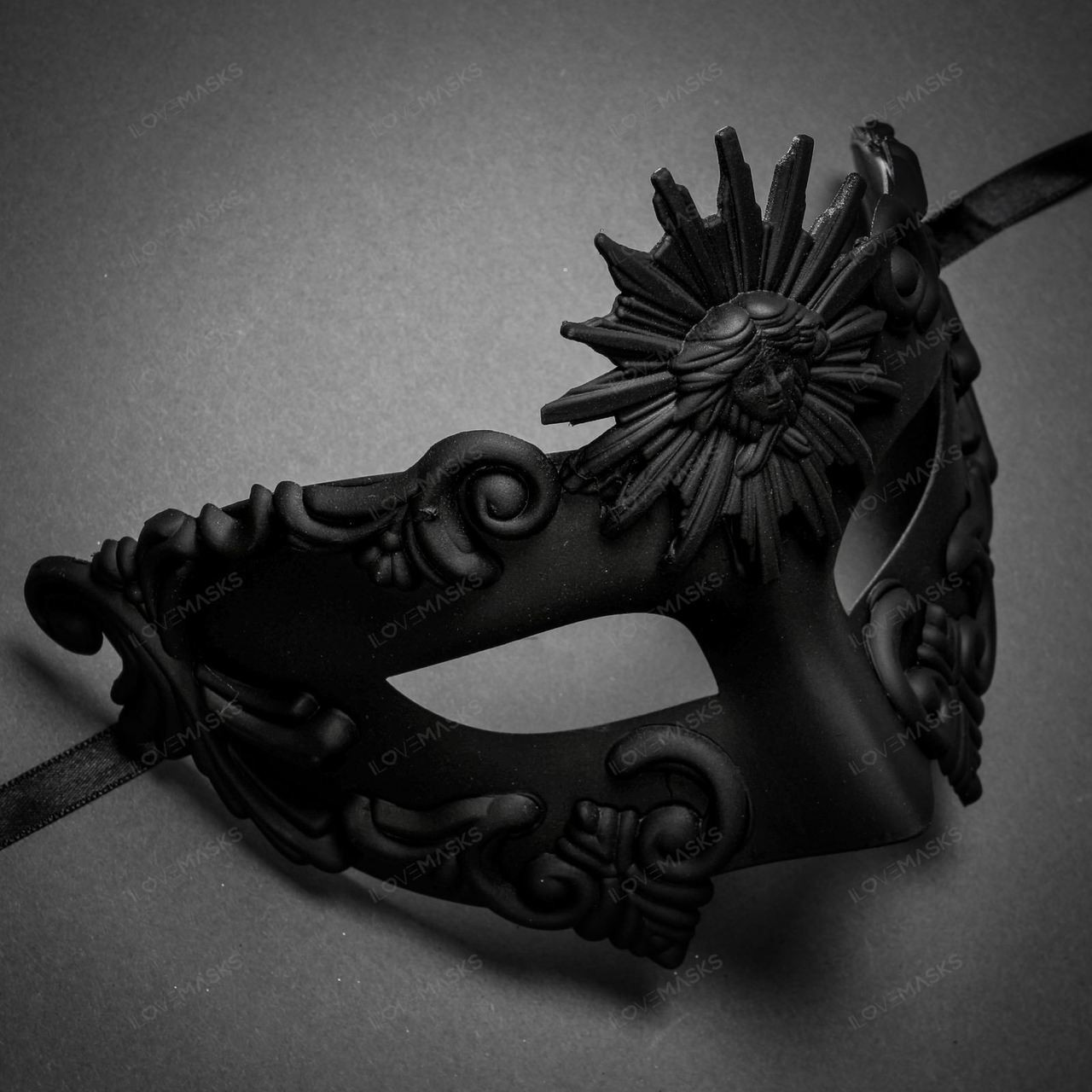 Warrior Roman Greek Sun Venetian Masquerade Cracked Mask - Black