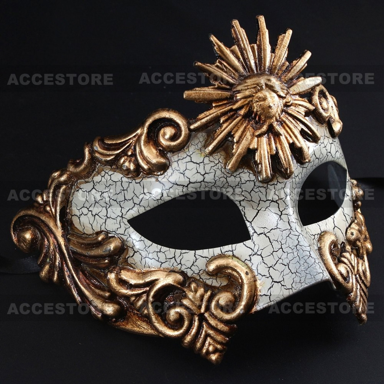 Warrior Roman Greek Sun Venetian Masquerade Cracked Mask - White Gold