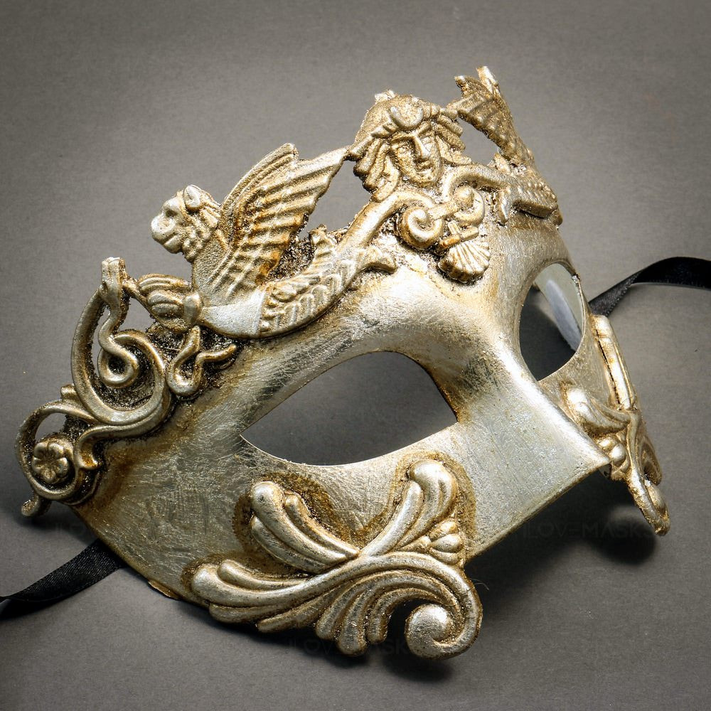 Roman Greek Emperor Warrior Venetian Masquerade Mask - Metallic Silver