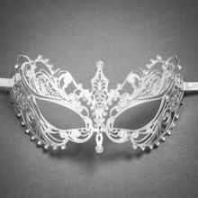 Charming Princess Venetian Masquerade Mask With Diamonds-Silver