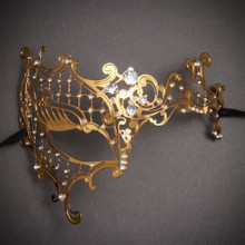 Phantom of Opera Venetian Laser Cut Mask With Rhinestones - Gold Silver