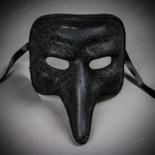 Long Nose Pantalone Venetian Masquerade Mask - Black with Glitter