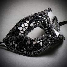 Medieval Venetian Masquerade Mask Phantom of Opera Design - Silver Black