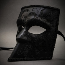 Bauta Full Face Luxury Venetian Party Mask Masquerade - Black