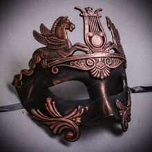 Roman Greek Emperor with Pegasus Horses Venetian Mask - Copper Black