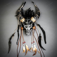 Antelope Devil Horns Animal Skull Ghost Masquerade Mask - Black Silver