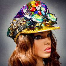 Military Burning Man Top Hat with Kaleidoscope 3D Goggles - Rainbow