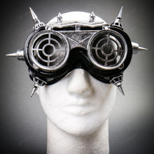 Steampunk Goggles Eye Mask Costume with Flip Up Glasses - Black Silver