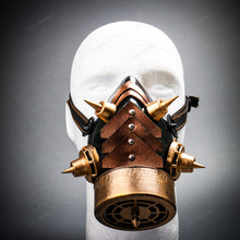 Half Face Steampunk Respirator Gas Mask with Spiked - Black Gold
